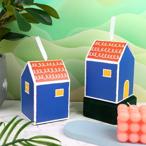 Vista 5 de Haomian - 20 cajas de regalo en forma de casa para golosinas Estilo de casa alta azul