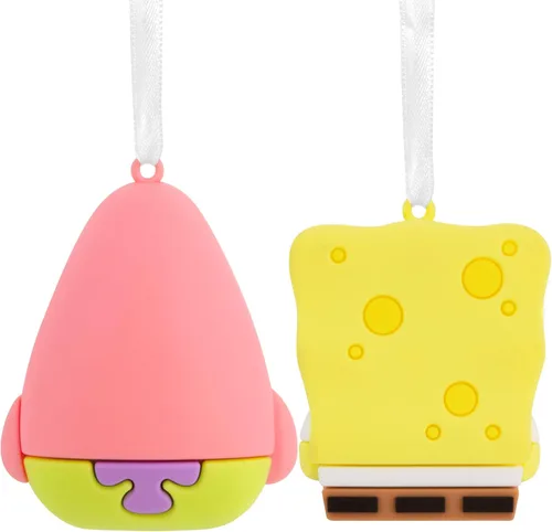 Vista 2 de Hallmark Better Together Nickelodeon Bob Esponja y Patrick Star Adornos magnéticos de Navidad, juego de 2