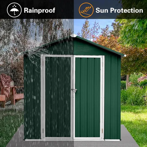 Vista 4 de Cobertizo de almacenamiento de metal para exteriores de 4 x 6 pies con techo ápice, estructura techada impermeable de una sola planta, cobertizo
