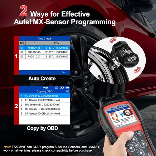 Vista 7 de Autel MaxiTPMS TS508WF Kit de herramienta de programación TPMS, con 8 sensores MX, programador de sensores de neumáticos 2026, reinicio/reinicio