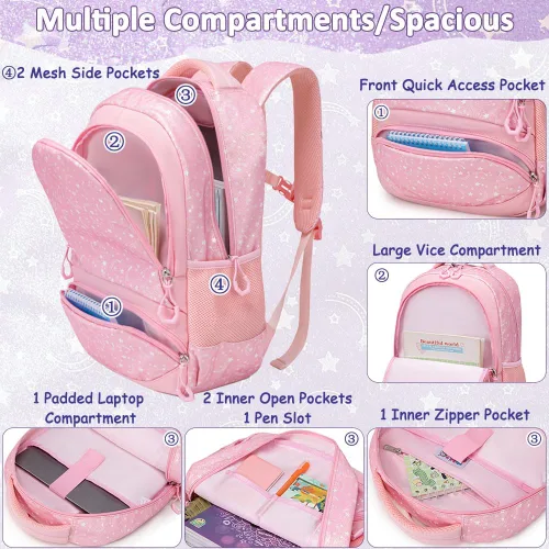 Vista 75 de Juego de mochila para niñas y adolescentes, mochila escolar para niños con bolsa para el almuerzo, estuche para lápices, mochilas escolares