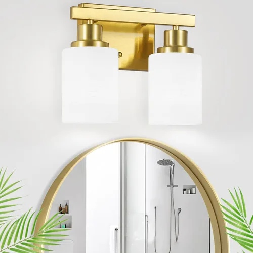 Vista 13 de Juego de 2 apliques de pared para baño, 1 luz negra, apliques de pared modernos para interiores con pantallas de vidrio blanco, lámpara de pared