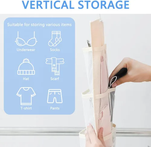 Vista 5 de Organizador de almacenamiento colgante para brasieres y ropa interior, bolsillos de malla, estante de pared de doble cara, armario, bolsa ahorradora
