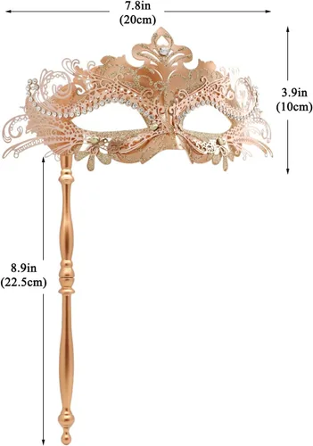 Vista 7 de Coddsmz Máscara veneciana con palo, decoración de Mardi Gras para mujer, máscara de disfraz de Halloween