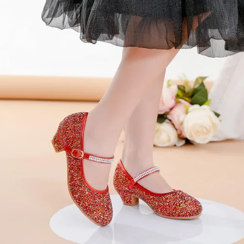Vista 2 de Motasha Zapatos de vestir para niñas pequeñas, zapatos de princesa con flores, tacones bajos, fiesta, boda, para niños pequeños y grandes