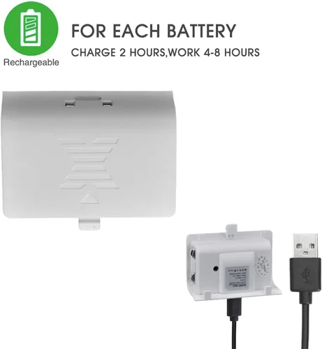 Vista 3 de Xbox one Battery Pack White 800mAH 2-Pack Rechargeable NI-MH for Xbox One SXbox One XXbox One Elite Wire Charging Cable LED Indicator