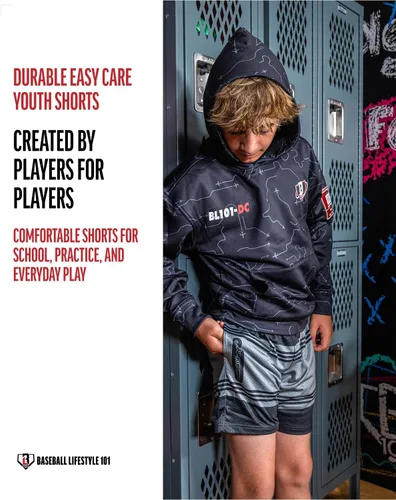Vista 5 de Baseball Lifestyle 101 Pantalones cortos de malla Crayon para niño con bolsillos laterales y cintura elástica, 5 pulgadas de entrepierna, tallas