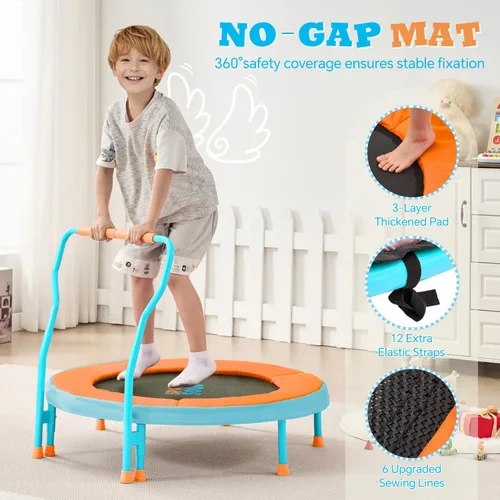 Vista 2 de SPORTSOUL Mini Trampoline for Kids 3-6 with Super Safe Foam Handle Bar, 3ft Toddler Trampoline Indoor with No-Gap Cover for Indoor and Outdoor