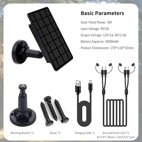 Vista 7 de Panel solar de cámara de rastro de 3 W, con batería de litio recargable de 5000 mAh, kit de cargador de batería solar para cámaras de juego de caza