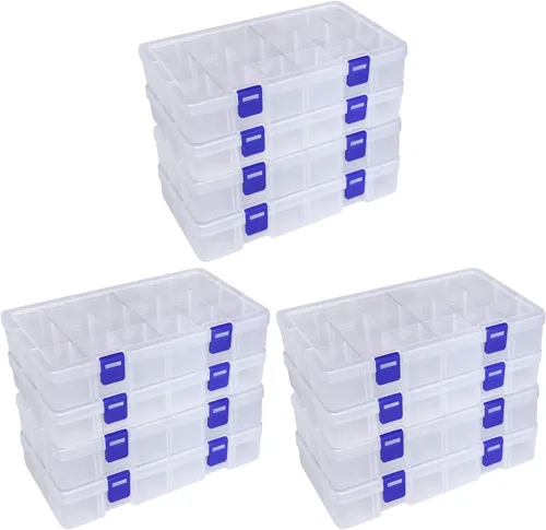 Vista 10 de Caja organizadora de plástico con contenedor de almacenamiento, divisor ajustable, compartimento de cuadrícula extraíble para cuentas de joyería