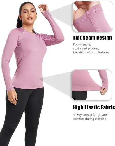 Vista 4 de TELALEO 4 Pack Women's Compression Shirt LongShort Sleeve Performance Workout Baselayer Athletic Top Sports Gear
