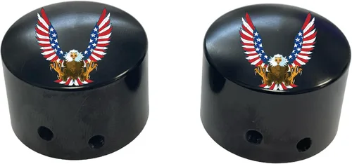Vista 3 de American Flag Eagle - Tapas de tuerca para eje delantero, color negro, compatible con Harley Davidson Touring Road King Road Glide Street Glide