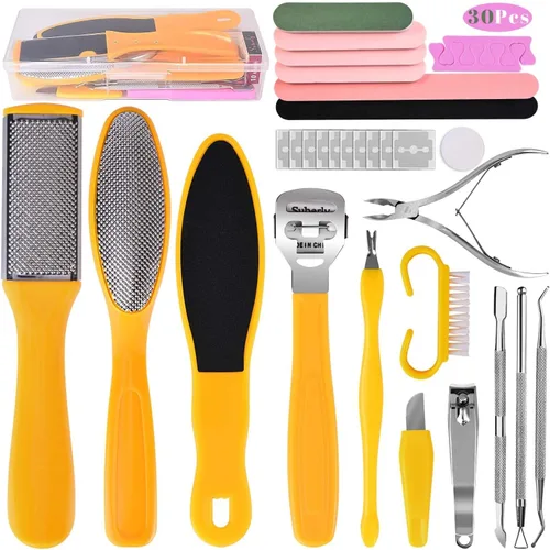 Vista 7 de Kit profesional de cuidado de pies, juego de pedicura de 30 piezas con lima de pies, afeitadora de callos, removedor de piel dura (negro)