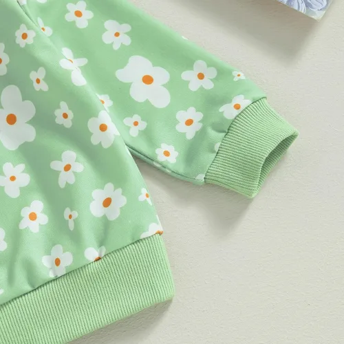 Vista 3 de MAYUMMPY Conjunto de 2 piezas de sudadera con cuello redondo floral y pantalones para bebé niña