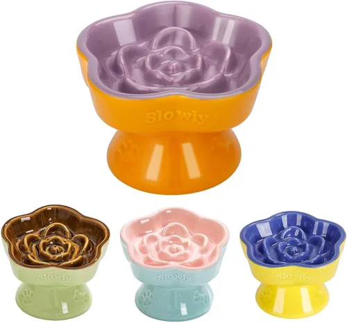 Vista 9 de Ceramic Dog and Cats Slow Feeder Treats Bowl with Raised Design for Small Pet Helps Choking and Improves Digestion Pet Slow Feeder Bowl caramel