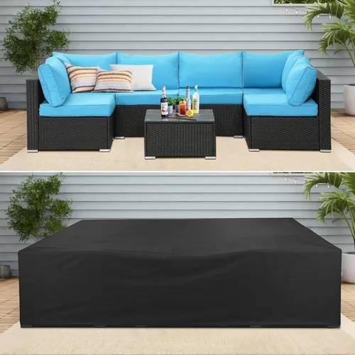 Vista 6 de AKEfit Fundas para Muebles de Patio, 500D Impermeable de Servicio Pesado para Mesa de Patio Cuadrada y Rectangular para Exteriores y Fundas de Negro