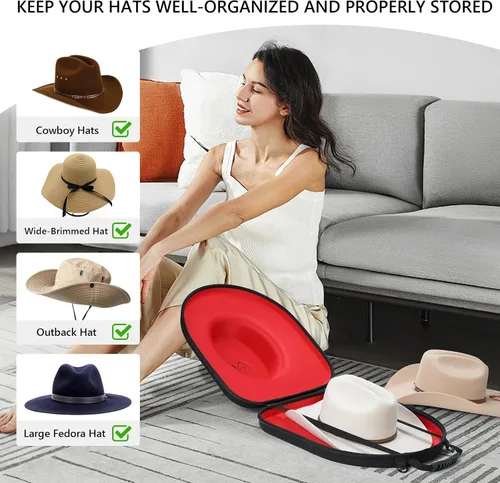 Vista 2 de Anysiny Caja para sombreros de viaje, a prueba de aplastamientos, estuche de viaje para sombreros de vaquero, caja de almacenamiento, organizador
