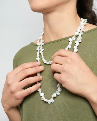 Vista 6 de Secret & You Collar de perlas para mujer, cadena cultivada de agua dulce, keshi barroco, 47.2 in de largo, perlas Keshi barrocas de 7-9 a