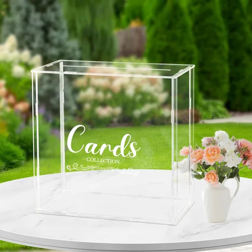Vista 10 de Fowecelt Caja de Tarjetas de Boda de Acrílico Negro, Caja de Tarjetas DIY Grande en Blanco Sin Imprimir para Recepción de Boda, Fiesta
