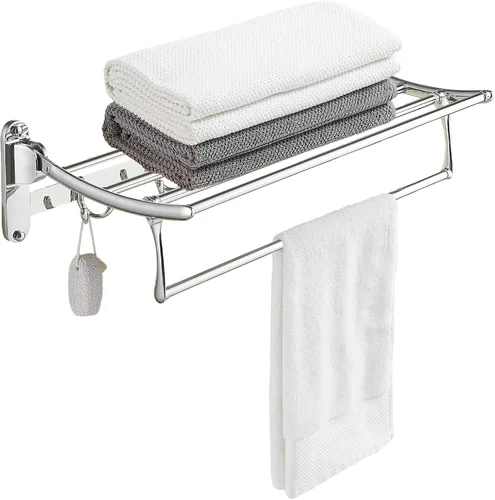 Vista 10 de BESy Toalleros de 24 Pulgadas de Níquel Cepillado, Estante de Toallas de Baño con Barra Plegable y Ganchos para Toallas, Accesorios de Baño