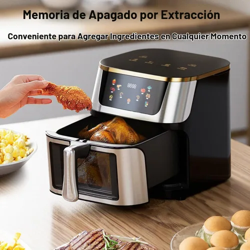 Vista 7 de Freidora de aire, freidora de aire visual de acero inoxidable de 10 l, horno inteligente de 1400 W con pantalla táctil digital sin aceite