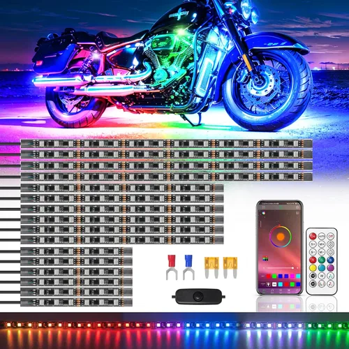 Vista 8 de 8 piezas de kit de luces LED para motocicleta Chasing Dreamcolor con/APP/control remoto RF, señal de giro y freno, tira de luces LED subterráneas