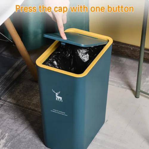 Vista 4 de Bote de basura de plástico de 15 litros con tapa, cubo de basura de plástico con cubierta de resorte de presión, cesta de basura moderna, contenedor