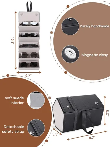Vista 3 de cloudever Estuche organizador de lentes de sol para hombres y mujeres, plegable, para colgar, estuche de viaje, organizador de almacenamiento
