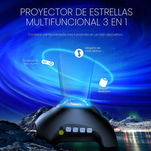 Vista 2 de Proyector de luz Aurora de galaxia norte con 33 efectos de luz, luces nocturnas LED, proyector de estrellas para lámpara de nebulosa del dormitorio