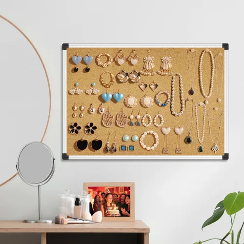 Vista 2 de XBoard Tablero de corcho de oficina montado en la pared de 24 x 18 pulgadas, tablón de anuncios con marco de aluminio