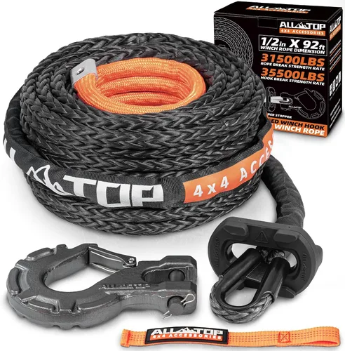 Vista 16 de ALL-TOP Cable de cuerda de cabrestante sintético, 1/2 pulgada x 76 pies, línea de repuesto de cabrestante de 31500 libras con funda protectora