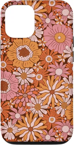 Vista 28 de Retro Flowers Meadow Floral Groovy 60s Pink Orange Brown Case for iPhone 17