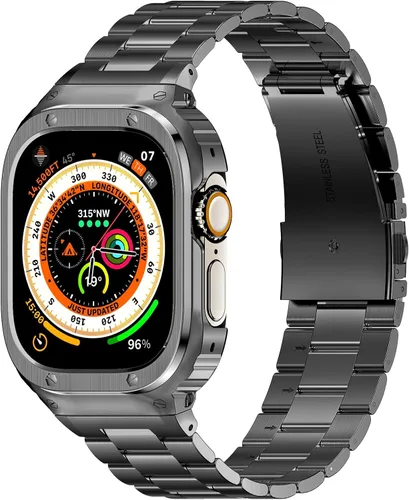 Vista 13 de Correa y funda de acero inoxidable compatible con Apple Watch Band 1.496 Negro