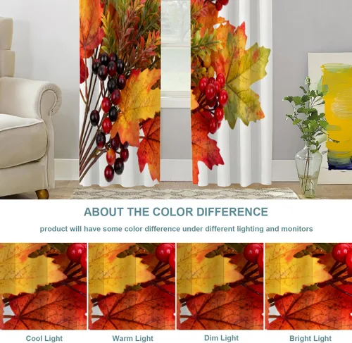 Vista 289 de Shrahala Orange Autumn Autumn Blackout Curtain Tiers, Fall Kitchen Valance Light Blocking Tier Drapes with Rod Pocket, 2 Pack 26 X 24 in