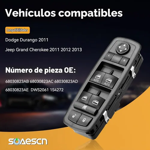 Vista 2 de Interruptor de elevalunas eléctrico Master Lado de accionamiento para Jp Grand Cherokee 2011-2013 2011 Dodge Durango, Door Lock Window Switch