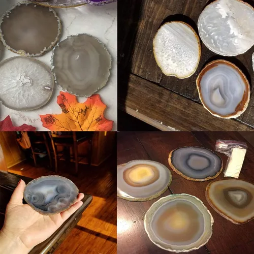 Vista 4 de Posavasos de ágata natural en rebanadas con protector de goma, juego de 4 unidades, Natural