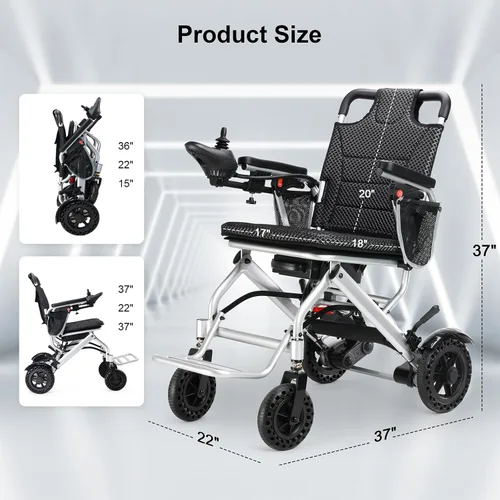 Vista 7 de Silla de ruedas eléctrica ligera y plegable, solo 33 libras, sillas de ruedas para adultos, batería de litio extraíble, sillas de ruedas motorizadas