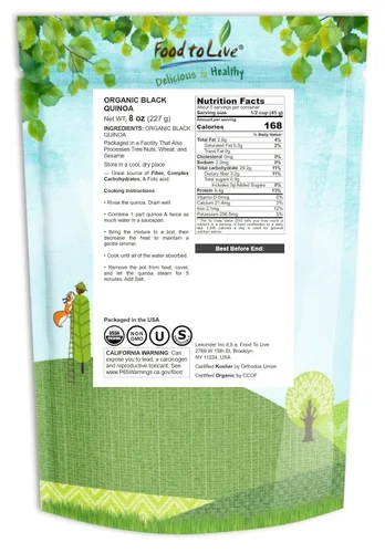 Vista 2 de Quinua negra orgánica, 8 onzas, sin OMG, grano entero, germinable, kosher, vegano, Sirtfood, a granel. Fácil de cocinar. Buena fuente de grasas