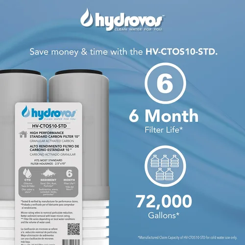 Vista 4 de HYDROVOS Filtro de agua para toda la casa de 10 x 2.5 pulgadas, repuesto de filtro de agua de carbono CTO, GAC y PP 2 en 1 de alta eficiencia