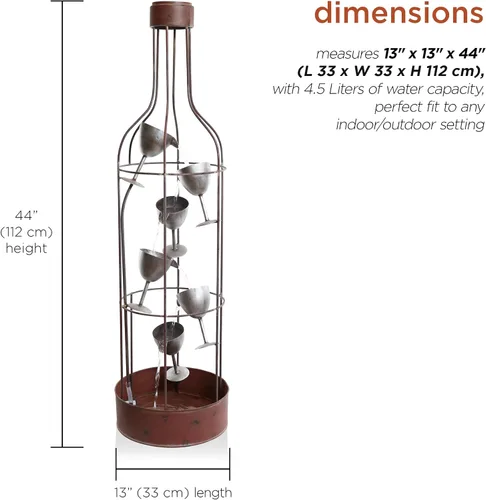 Vista 3 de Alpine Corporation IPS210 Fuente de agua ecléctica rústica con forma de botella con copas de vino escalonadas, 44 pulgadas, marrón