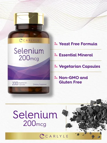 Vista 4 de Carlyle Selenio sin levadura 200 mcg 200 cápsulas Mineral esencial de L-selenometionina Suplemento vegetariano, sin OMG y sin gluten