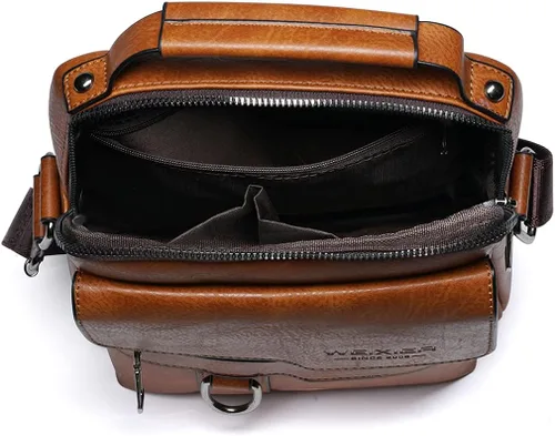 Vista 4 de Bolso de hombro pequeño de cuero para hombres y mujeres, para viajes al aire libre, negocios