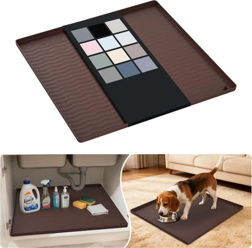 Vista 122 de URMONA - Tapete de silicona impermeable para debajo del fregadero, 16 x 10 Beige