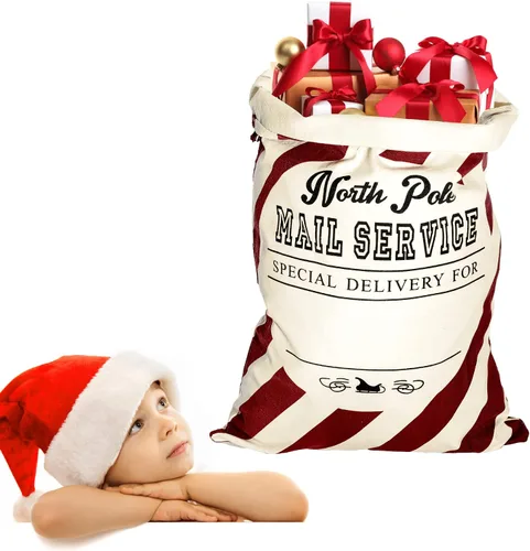 Vista 6 de LessMo - Saco de Navidad para Papá Noel, Bolsa de regalo de Navidad grande con cordón, reutilizable, personalizada para el almacenamiento