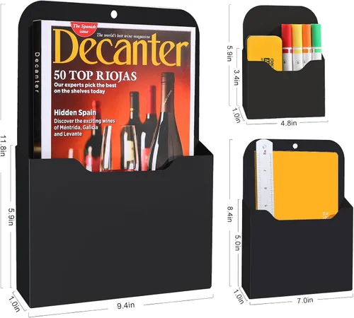 Vista 2 de Soporte Magnético para Archivos, Paquete de 3 Porta Archivos Magnéticos para Refrigerador, Archivadores y Nevera, Organizador de Archivos Magnético