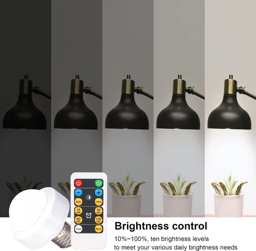 Vista 8 de Bombilla LED E27/E26 regulable, bombillas recargables con control remoto para dormitorio, oficina, sala de estar (1 unidad)