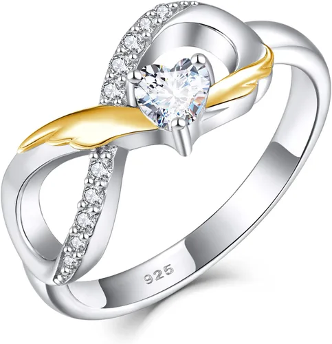 Vista 8 de STARCHENIE Anillo de Promesa Infinita de Plata de Ley 925 con Alas de Ángel y Anillo de Corazón para Mujer Talla 5-10 01-Granate-Enero