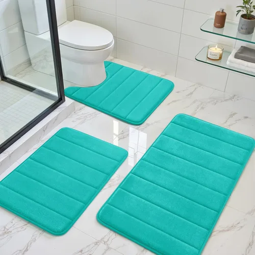 Vista 14 de BYSURE Juego de 3 tapetes de baño de espuma viscoelástica color beige, antideslizantes, extra suaves, absorbentes, lavables a máquina y secos