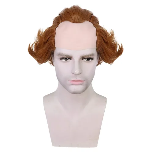 Vista 3 de HUNIGIR Peluca calva de jengibre, peluca calva, peluca de color naranja oscuro, peluca corta y esponjosa, peluca de disfraz de cosplay para hombre