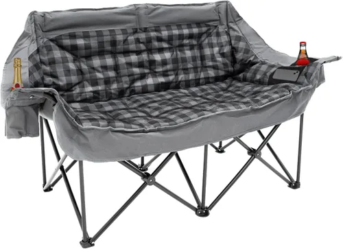 Vista 9 de QUYUAN Silla de campamento de doble plaza, silla acolchada para 2 personas, sillas de campamento plegables de gran tamaño, sofá de campamento